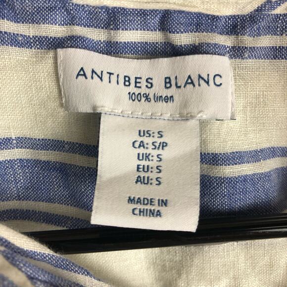 Antibes Blanc Womens Shirt Blue White Stripe Collared Button Down Linen Small - Picture 5 of 13
